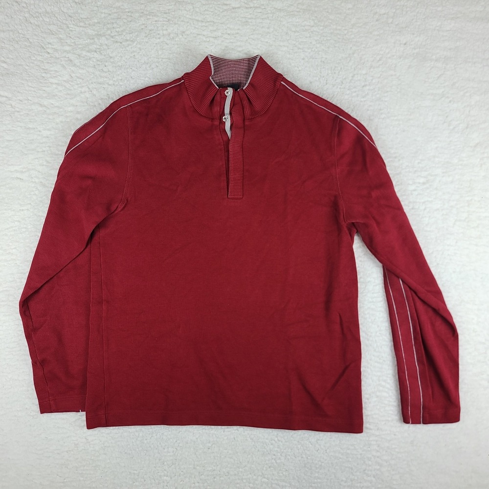 BOSS Hugo Boss Sweater‎ Mens Large Red Piceno 01 Quarter Button Zip Sweatshirt